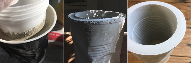 Crushed Cement Cup Planters - Process photos by the3Rsblog